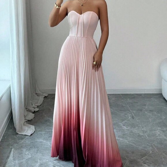 Multicolor Women's Elegant Romantic Ruched Waist A-Line maxi dress - Picture 2 of 6